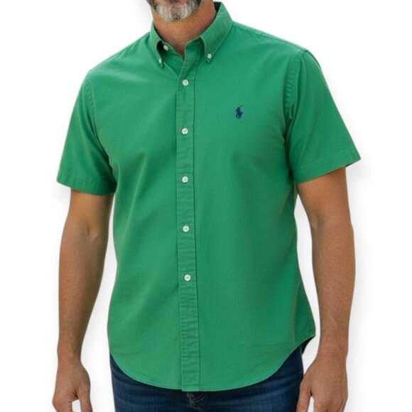 Ralph Lauren Classic Fit Shirt XL Green Short Sleeve Button Down Polo Logo - Picture 1 of 7